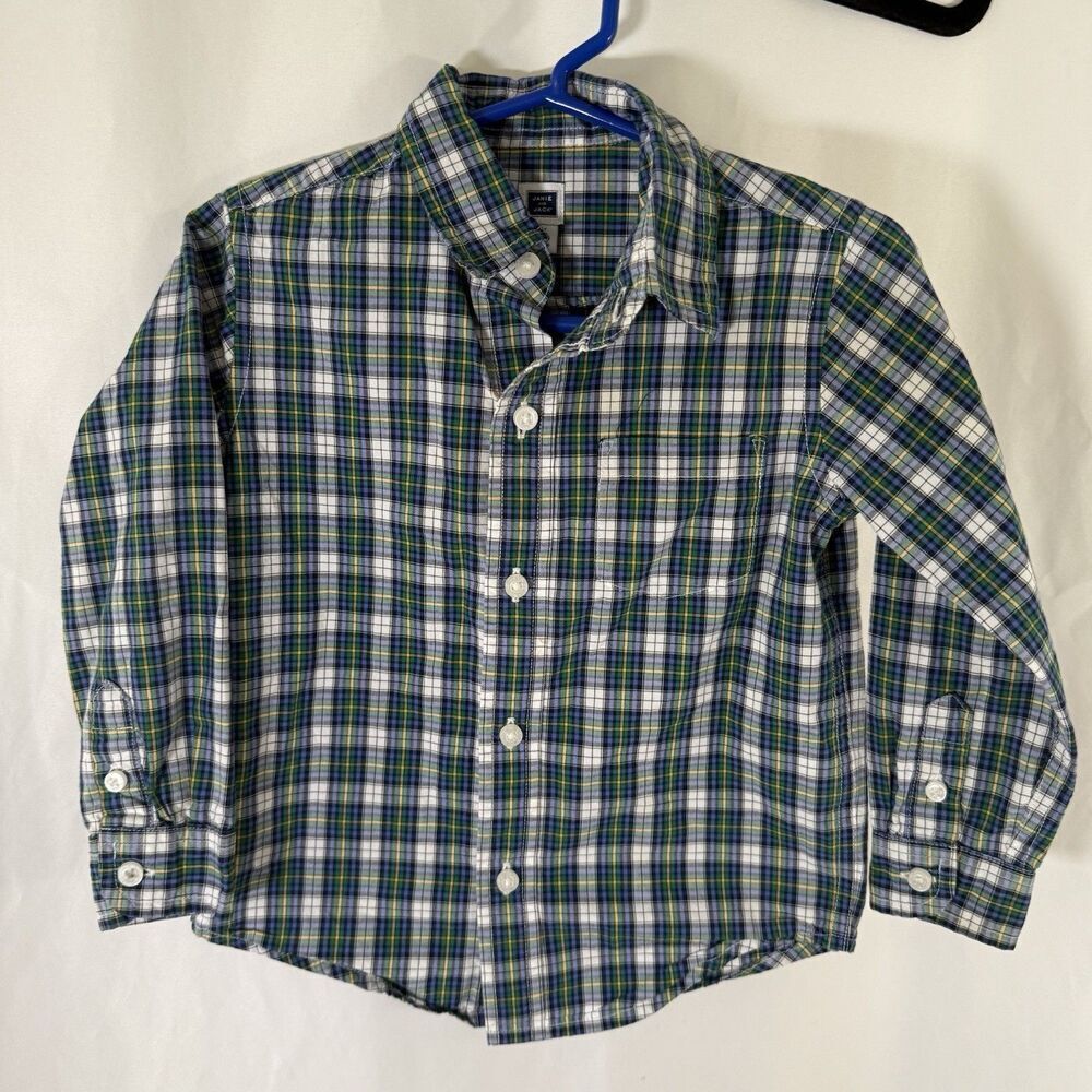 Jaine & Jack Shirt Toddler Boy 2T Blue Green Plaid Long Sleeve Button Up